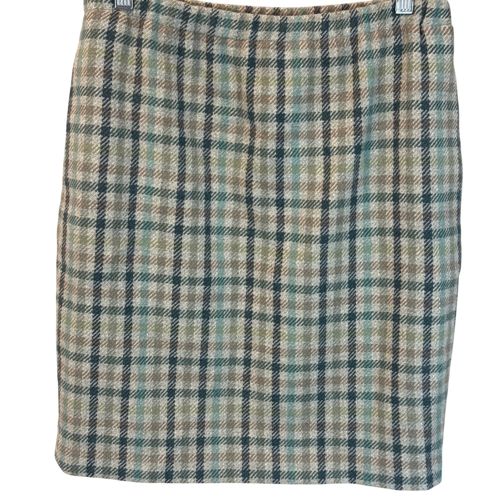 J. Crew Wool Blend Green Plaid Pencil Skirt Size 4 Preppy‎ Academia